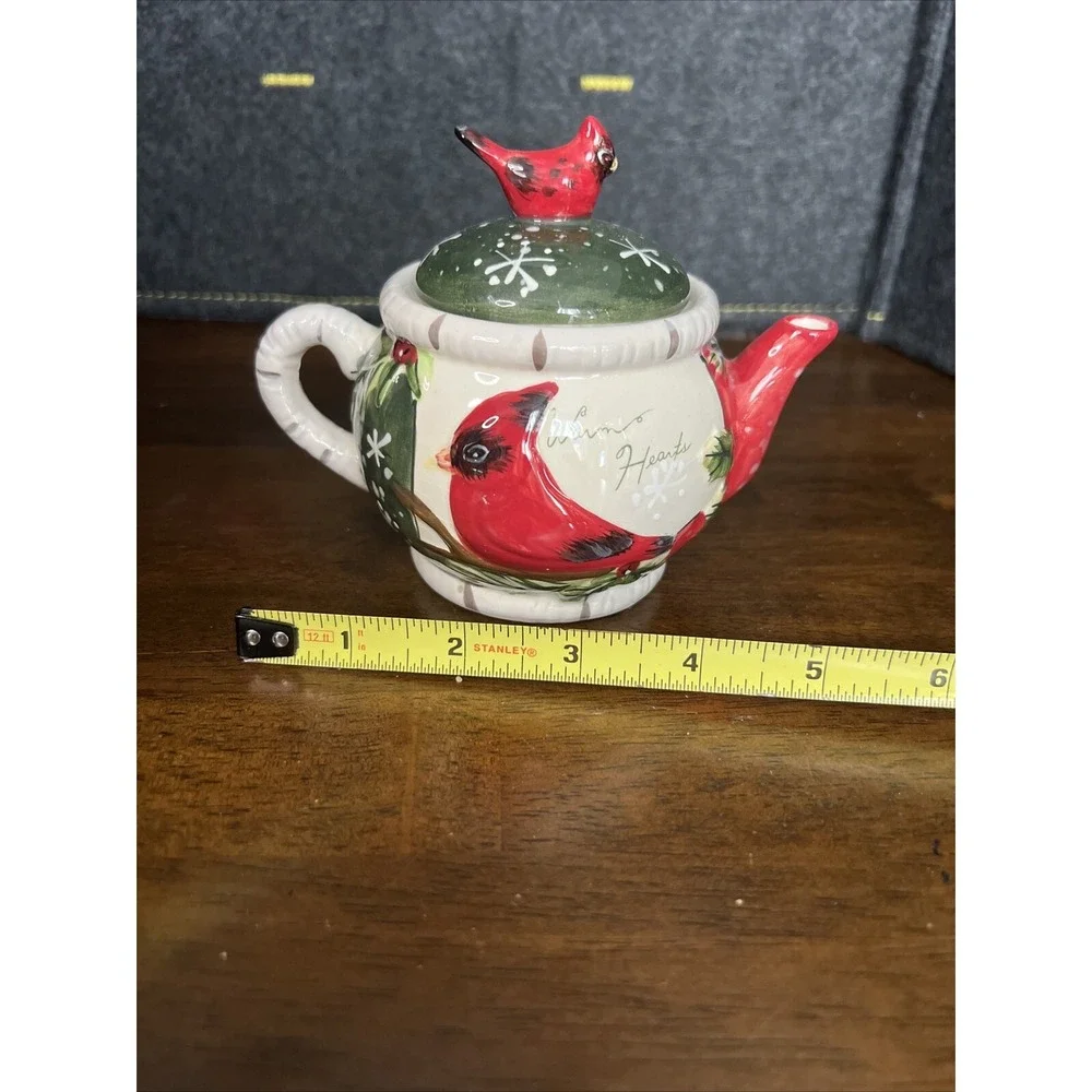 Yankee Candle RED Cardinal Bird Teapot Warm Hearts TeaLight Votive Candle Holder